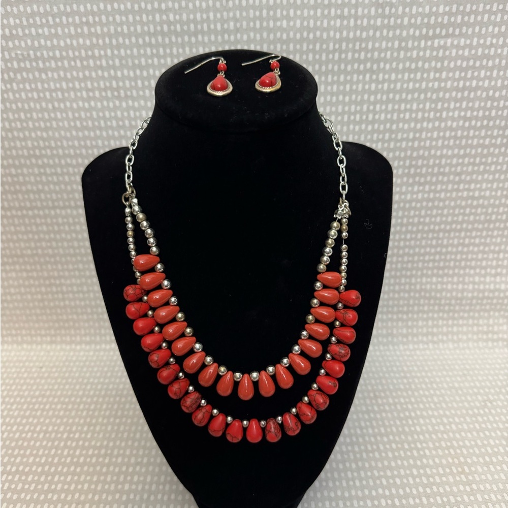 Elegant Red and Silver Jewelry Set